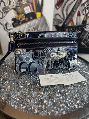 Coach Poppy Blue Denim Glam wristlet NWOT